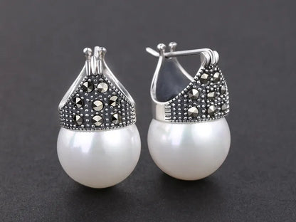 JE-006-UU】Lotus Fun Real 925 Sterling Silver Natural Mother of Pearl Earrings Fine Jewelry Vintage Fashion Drop Earrings