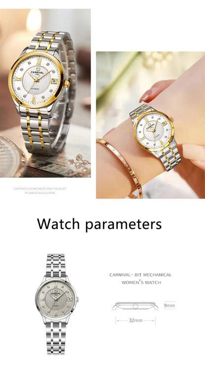 WW-003-UU】 New Carnival Fashion Women Mechanical Watches 316L Sapphire Stainless Steel Waterproof MIYOTA Movement Automatic Watch