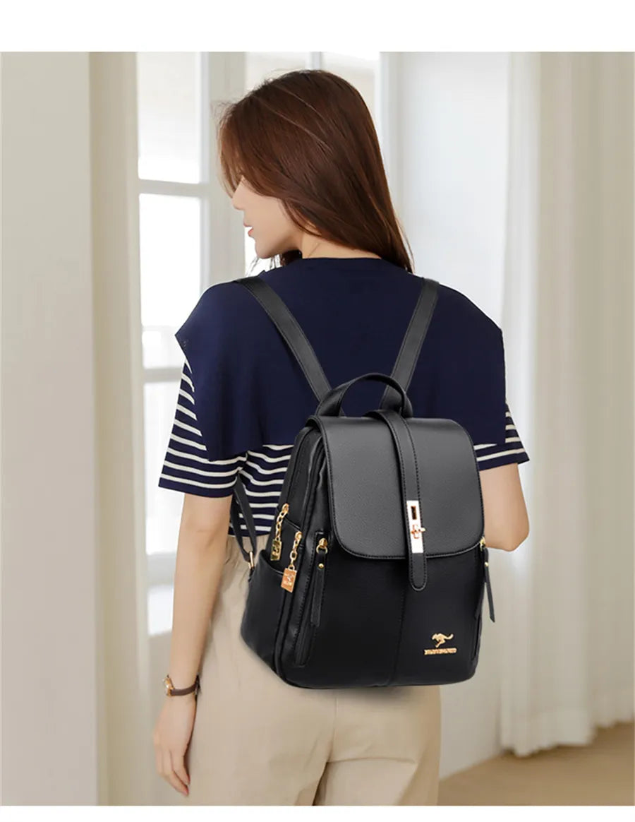 LW-004-UU】Luxury Women Leather Backpacks for Girls Sac A Dos Casual Daypack Black Vintage Backpack School Bags for Girls Mochila Rucksack