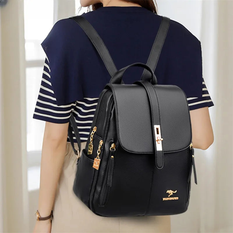 LW-004-UU】Luxury Women Leather Backpacks for Girls Sac A Dos Casual Daypack Black Vintage Backpack School Bags for Girls Mochila Rucksack