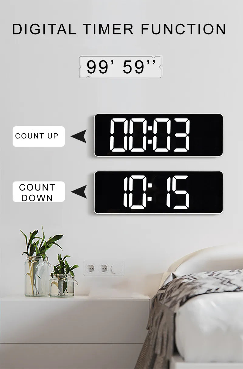 WT-001-UU】Large Digital LED Wall Clock Calendar with Dual Alarms,Temperature Thermometer for Bedroom Living Room Table Desktop Decoration