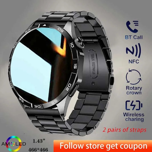 WM-A020-UUJ】Huawei Xiaomi GT4 Pro Smart Watch Men NFC GPS Tracker AMOLED 466*466 HD Screen Heart Rate Bluetooth