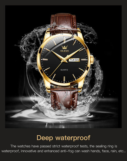 MW-012-UU】OLEVS Men`s Quartz Watches Brand Luxury Casual Fashion Men's Watch For Gifts Breathable leather Waterproof