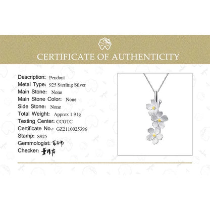 JN-002-UU】Lotus Fun Real 925 Sterling Silver Long Elegant Forget-me-not Flower Pendant Fashion Jewelry Chains and Necklace for Women Gift