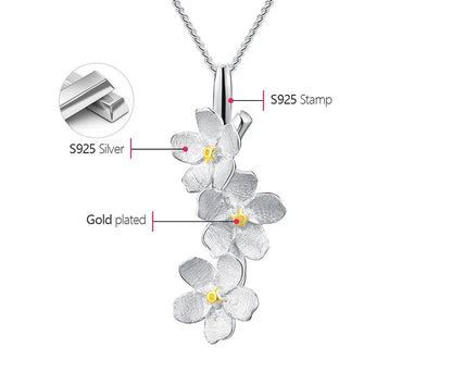 JN-002-UU】Lotus Fun Real 925 Sterling Silver Long Elegant Forget-me-not Flower Pendant Fashion Jewelry Chains and Necklace for Women Gift