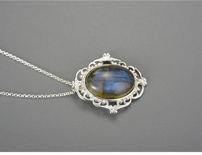 JN-014-UU】Lotus Fun Real 925 Sterling Silver Natural Labradorite Stone Handmade Fine Jewelry Vintage Pendant without Necklace