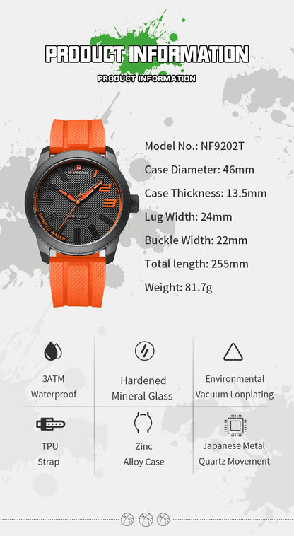 MW-002-UU】NAVIFORCE Top Luxury Brand Quartz Watch Men Silicone Strap Military Waterproof