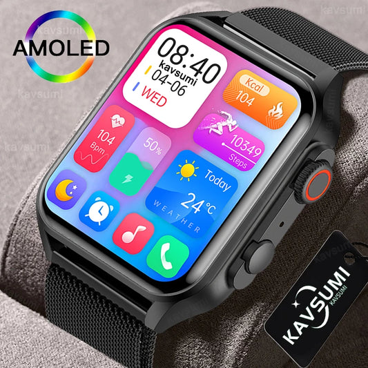 WM-018-UU】 Smartwatch Mens AMOLED HD Screen Bluetooth Call IP68 Waterproof Heartrate Music Sport Women Android IOS