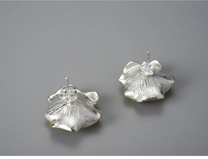 JE-019-UU】Lotus Fun Natural Topaz Gemstone Curled Leaf Stud Earrings for Women 925 Sterling Silver Vintage Baroque Style Luxury Jewelry