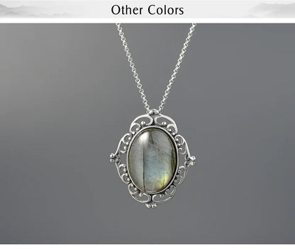 JN-014-UU】Lotus Fun Real 925 Sterling Silver Natural Labradorite Stone Handmade Fine Jewelry Vintage Pendant without Necklace