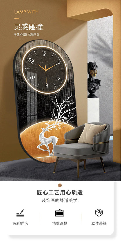 WT-003-UU】Modern luxury wall clock living room household fashion restaurant decorative painting creative wall hanging silent clock