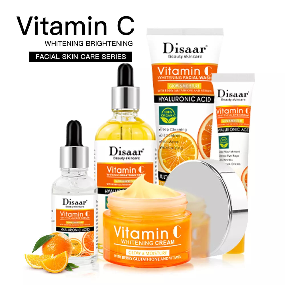 BS-006-UU】Disaar Vitamin C Facial Whitening Care Set Face Cleanser Fade Dark Circles Eye Cream Essence Lighten Spots VC Brightening Care