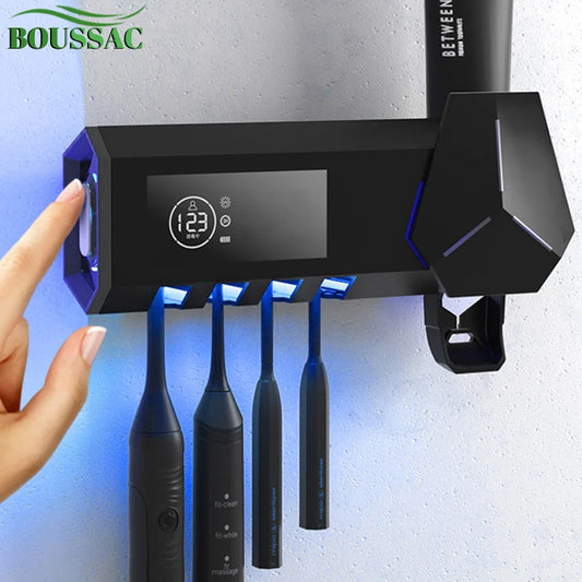 BB-006-UU】Wall-mount UV Toothbrush Holder Automatic Toothpaste Squeezer Dispenser Solar Toothbrush Sterilizer Bathroom Accessories Set