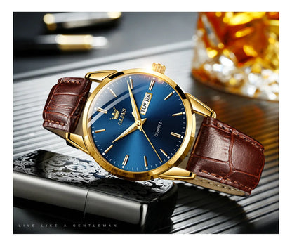 MW-012-UU】OLEVS Men`s Quartz Watches Brand Luxury Casual Fashion Men's Watch For Gifts Breathable leather Waterproof