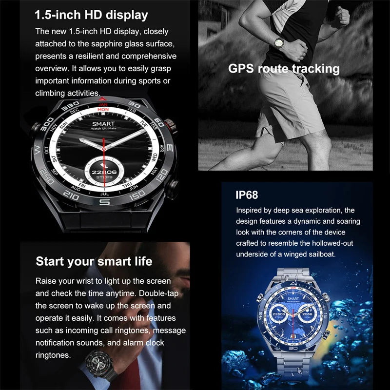 WM-A027-UUJ】GPS Smart Watch Men 1.5 Inch 454*454 HD resolution Voice Calling NFC Watches Compass IP68 Waterproof ECG Smartwatch For Android