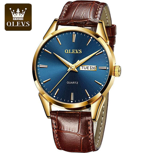 MW-012-UU】OLEVS Men`s Quartz Watches Brand Luxury Casual Fashion Men's Watch For Gifts Breathable leather Waterproof