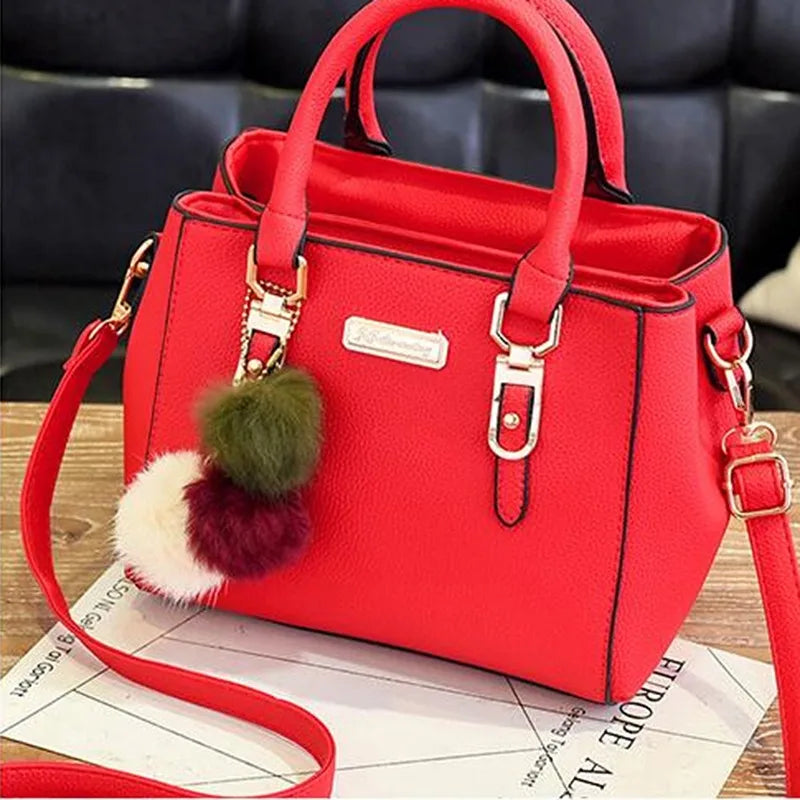 LW-006-UU】PU Leather Ladies HandBags Women Vintage Purse Plush Tassel Messenger Bags Tote Boston Shoulder Crossbody Bag