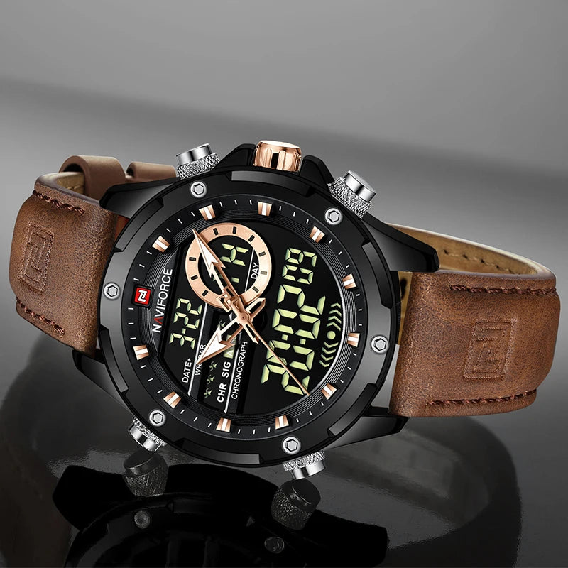 MW-004-UU】NAVIFORCE Digital Men Military Watch Waterproof Wristwatch LED Quartz Sport Male Big Watch