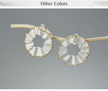 JE-017-UU】Lotus Fun Creative Pencil Shavings Design Stud Earrings Real 925 Sterling Silver 18K Gold Earrings for Women Gift Fine Jewelry