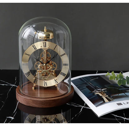 WT-008-UU】Black Walnut Solid Wood Base Sound Control LED Night Light Seat Clock Perspective Mechanical Movement Table Clock