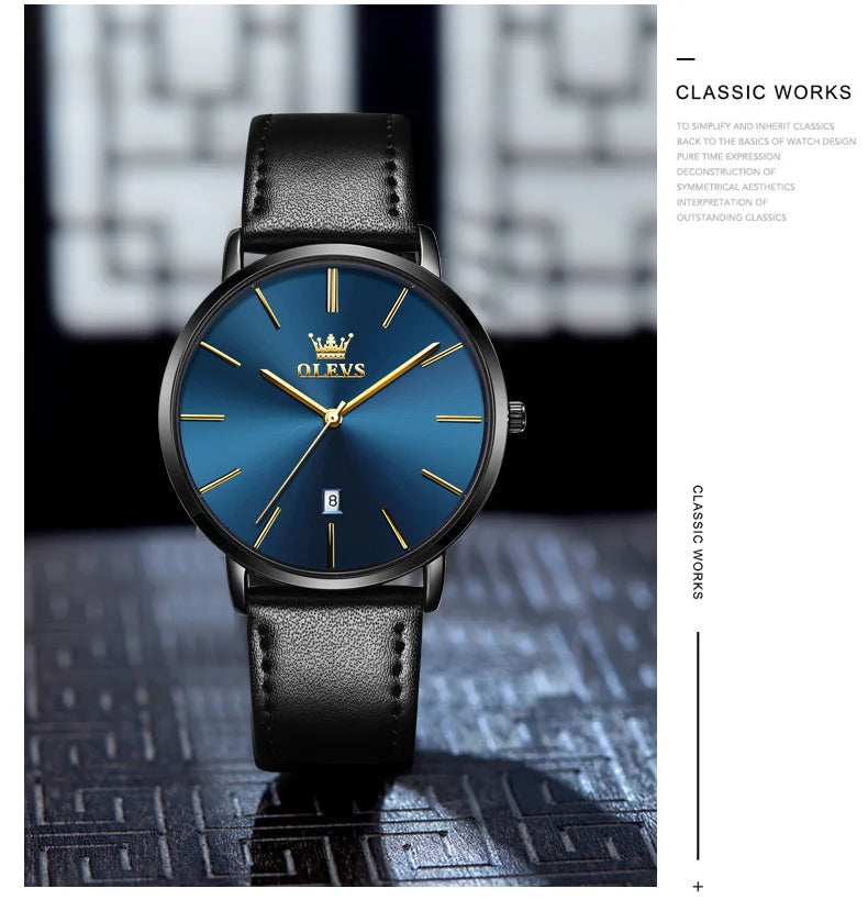 MW-016-UU】OLEVS Original Watch for Men Luxury Top Brand Quartz Genuine Leather Strap Simple Design Date Display Man Watches