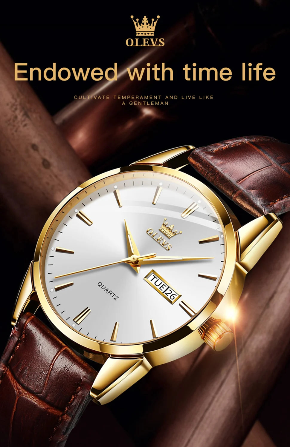 MW-012-UU】OLEVS Men`s Quartz Watches Brand Luxury Casual Fashion Men's Watch For Gifts Breathable leather Waterproof