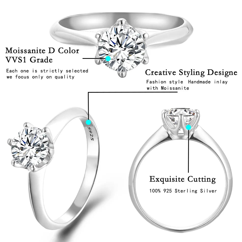 JR-005-UU】DOTEFFIL GRA Certified 1-3CT Moissanite Ring VVS1 Lab Diamond Solitaire Ring for Women Engagement Promise Wedding Band Jewelry