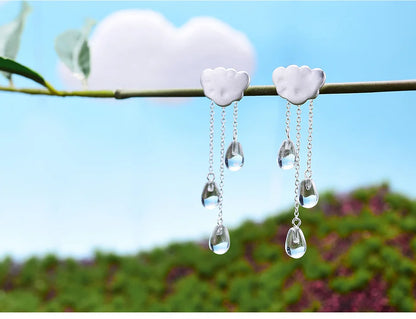 JE-007-UU】Lotus Fun Real 925 Sterling Silver Natural Crystal Gems Fine Jewelry Ethnic Cloud Long Tassel Drop Earrings