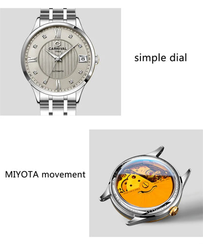 WW-003-UU】 New Carnival Fashion Women Mechanical Watches 316L Sapphire Stainless Steel Waterproof MIYOTA Movement Automatic Watch