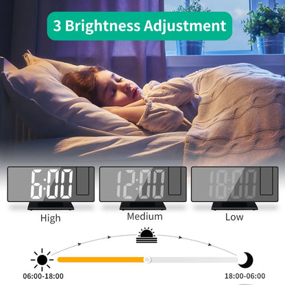 WT-007-UU】Digital Alarm Clock 180° Rotation Projection Alarm Clock with Time Temperature Snooze Table Clock 12/24H USB Projector LED Clock