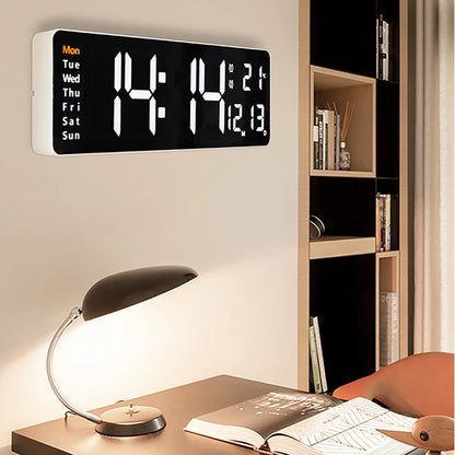 WT-001-UU】Large Digital LED Wall Clock Calendar with Dual Alarms,Temperature Thermometer for Bedroom Living Room Table Desktop Decoration