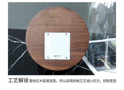 WT-008-UU】Black Walnut Solid Wood Base Sound Control LED Night Light Seat Clock Perspective Mechanical Movement Table Clock