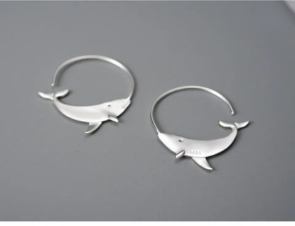 JE-003-UU】Lotus Fun 18K Gold Personality Whale Round Hoop Earrings for Women Real 925 Sterling Silver Original Animal Fashion Fine Jewelry