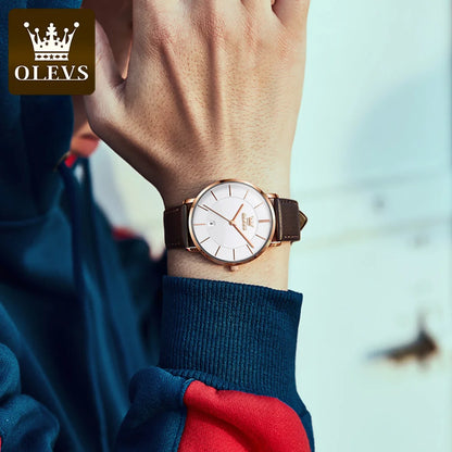 MW-016-UU】OLEVS Original Watch for Men Luxury Top Brand Quartz Genuine Leather Strap Simple Design Date Display Man Watches