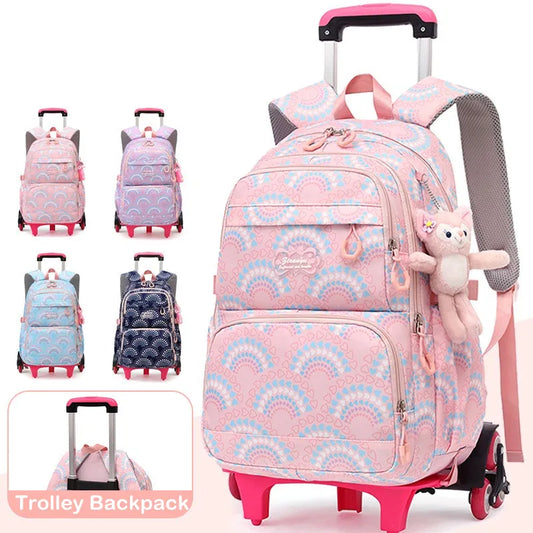 LK-006-UU】Rolling School Bags for Girls Backpack Children Waterproof School Backpacks with Wheels Middle School Trolley Luggage Back Pack