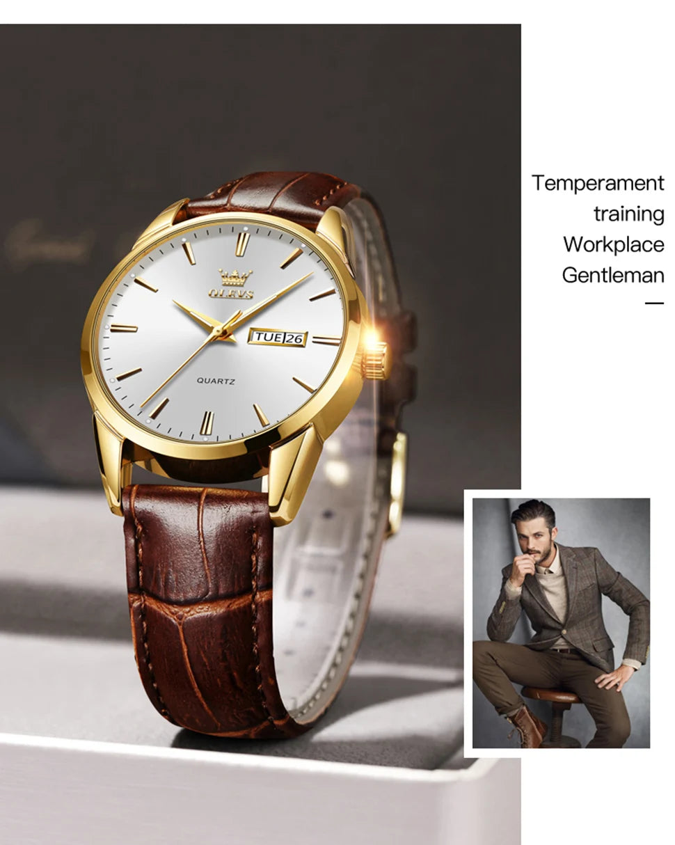 MW-012-UU】OLEVS Men`s Quartz Watches Brand Luxury Casual Fashion Men's Watch For Gifts Breathable leather Waterproof