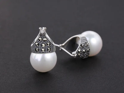 JE-006-UU】Lotus Fun Real 925 Sterling Silver Natural Mother of Pearl Earrings Fine Jewelry Vintage Fashion Drop Earrings