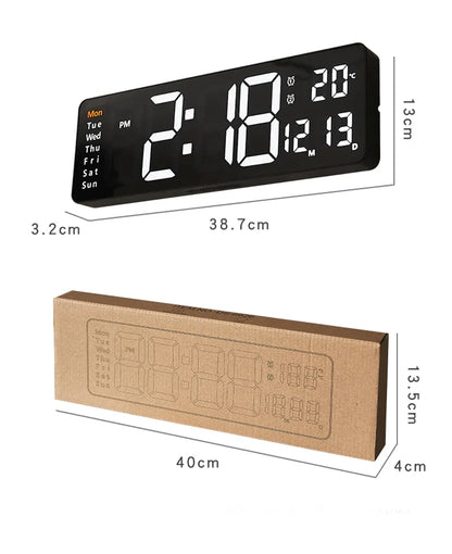 WT-001-UU】Large Digital LED Wall Clock Calendar with Dual Alarms,Temperature Thermometer for Bedroom Living Room Table Desktop Decoration