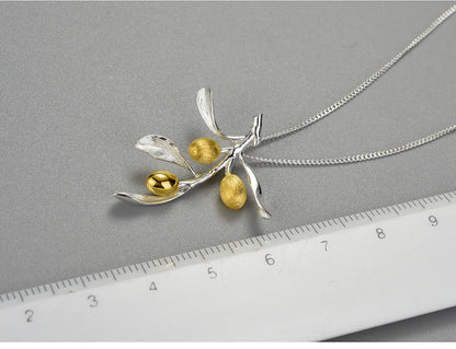 JN-003-UU】Lotus Fun Luxury Olive Leaves Branch Fruits Pendant Fashion Real 925 Sterling Silver Necklace for Women Vintage Fine Jewelry