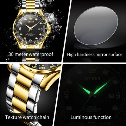 MW-007-UU】OLEVS Golden Green Quartz Watch for Men Luxury Brand Diving Waterproof Stainless steel Rubber Strap Men's Watches