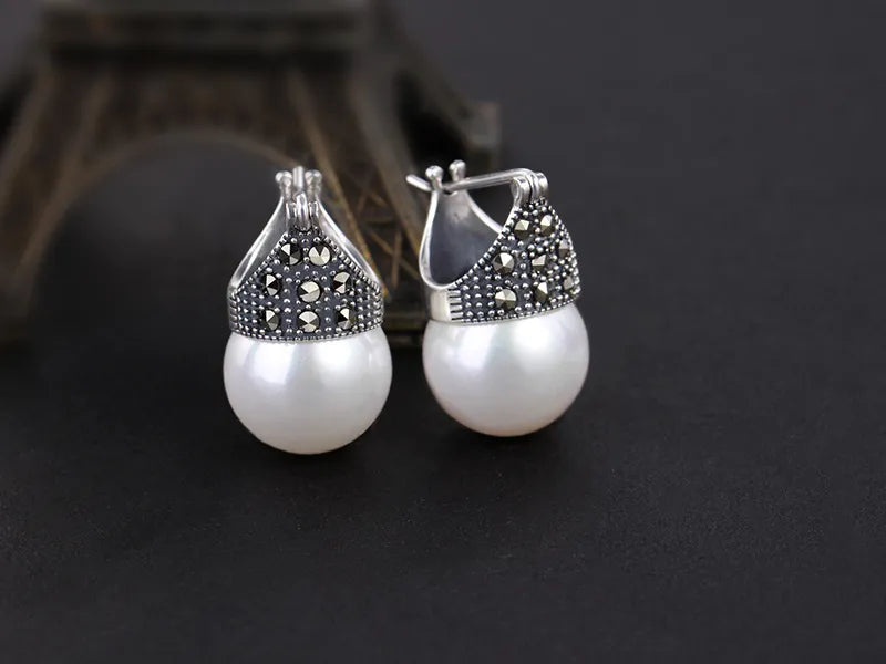 JE-006-UU】Lotus Fun Real 925 Sterling Silver Natural Mother of Pearl Earrings Fine Jewelry Vintage Fashion Drop Earrings