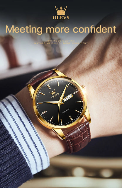 MW-012-UU】OLEVS Men`s Quartz Watches Brand Luxury Casual Fashion Men's Watch For Gifts Breathable leather Waterproof