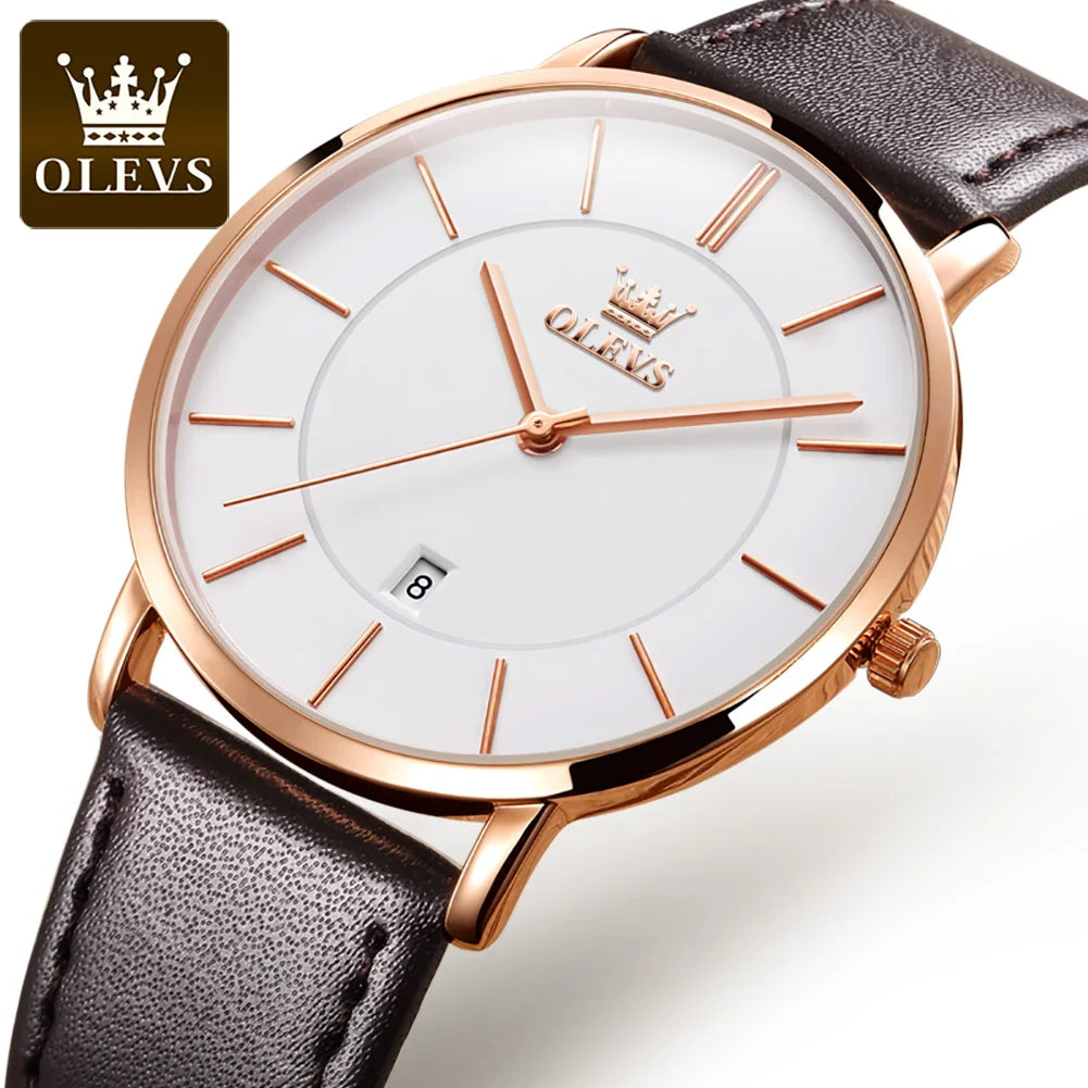 MW-016-UU】OLEVS Original Watch for Men Luxury Top Brand Quartz Genuine Leather Strap Simple Design Date Display Man Watches