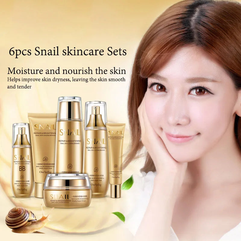 MC-021-UU】6pcs Snail Anti-aging Skin Care Sets Moisturizing Facial Set Skincare Products Face Cream Facial Cleanser Toner Face Care Kits