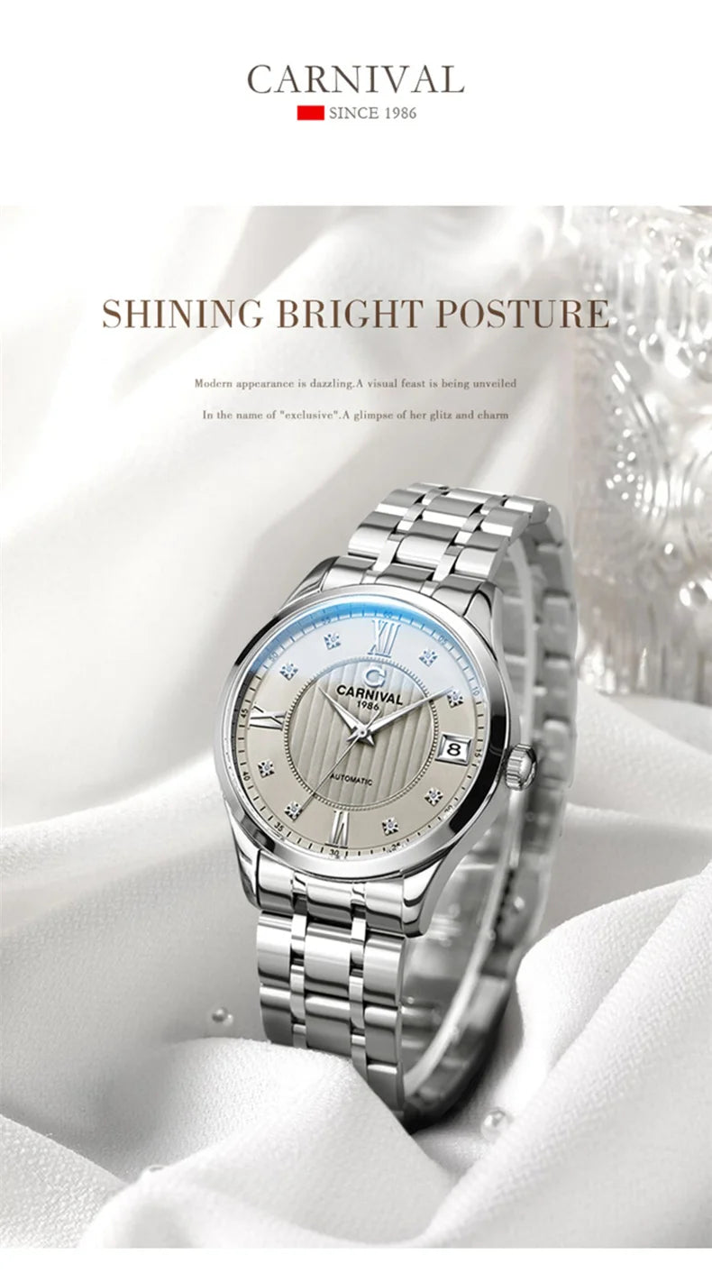 WW-003-UU】 New Carnival Fashion Women Mechanical Watches 316L Sapphire Stainless Steel Waterproof MIYOTA Movement Automatic Watch