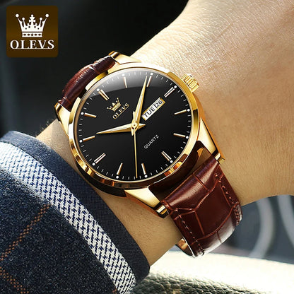 MW-012-UU】OLEVS Men`s Quartz Watches Brand Luxury Casual Fashion Men's Watch For Gifts Breathable leather Waterproof