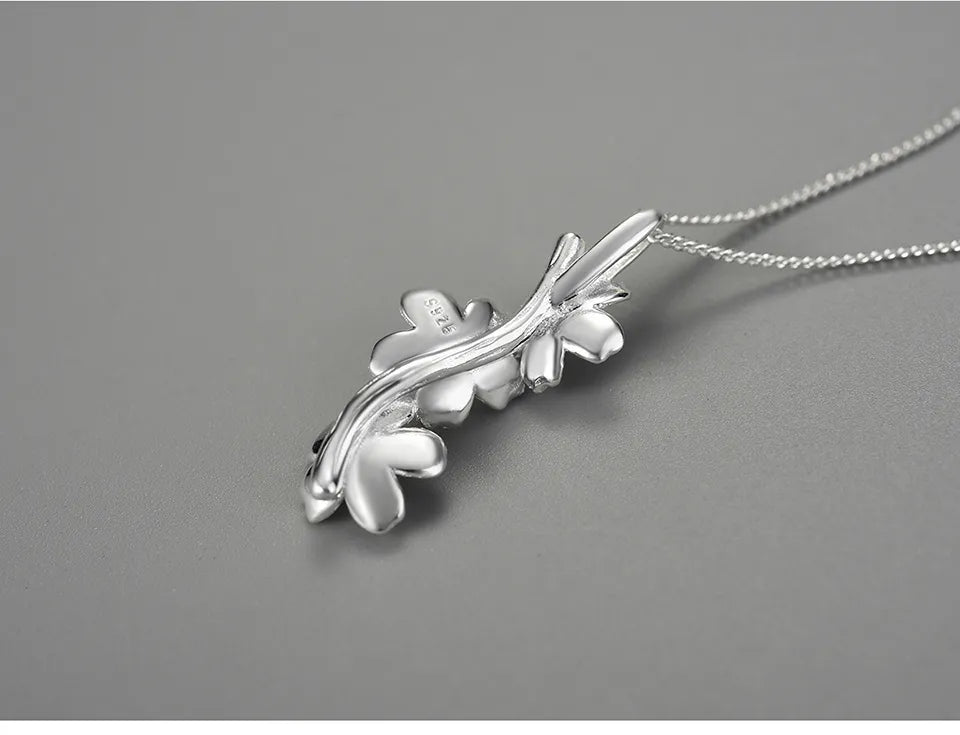 JN-002-UU】Lotus Fun Real 925 Sterling Silver Long Elegant Forget-me-not Flower Pendant Fashion Jewelry Chains and Necklace for Women Gift