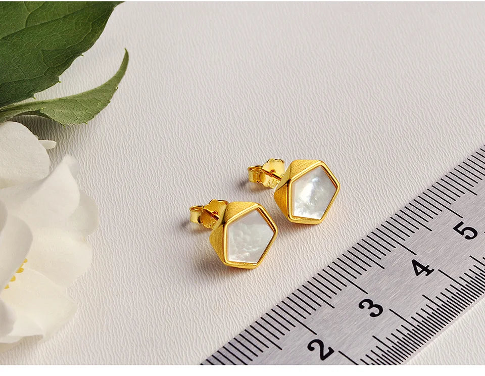 JE-018-UU】Lotus Fun Real 925 Sterling Silver Creative North European Style Geometric Angles Design Fine Jewelry Stud Earrings for Women