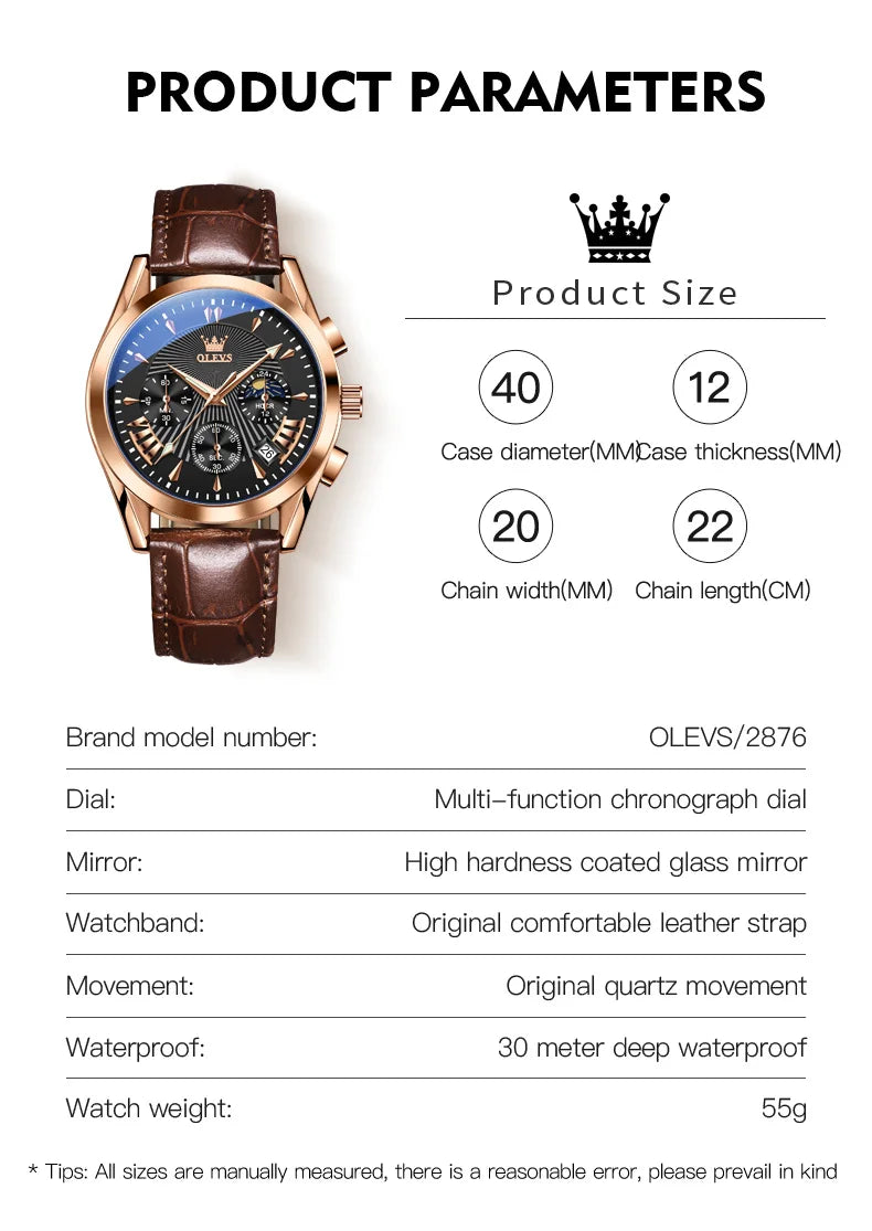 MW-008-UU】OLEVS Luxury Brand Men's Watches High Quality Quartz Watch for Men Fashion Casual Man Wristwatch