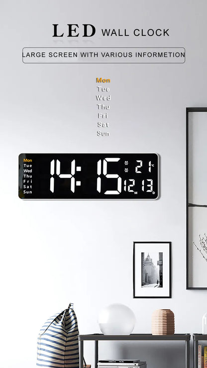 WT-001-UU】Large Digital LED Wall Clock Calendar with Dual Alarms,Temperature Thermometer for Bedroom Living Room Table Desktop Decoration